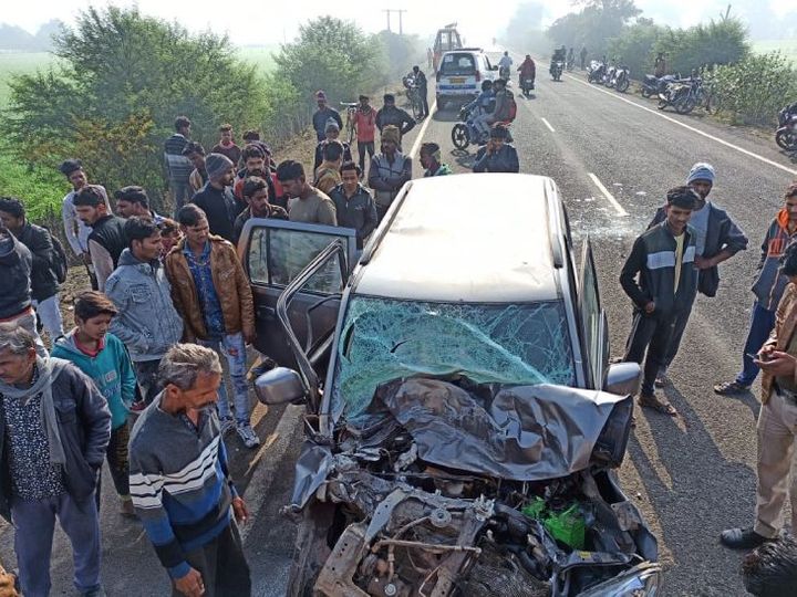 bina, horrific road accident, uncontrolled bus overturned , hitting the car, one died