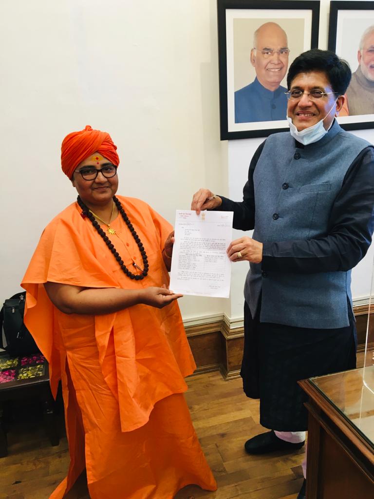 bhopal, Member of Parliament ,Sadhvi Pragya, Railway Minister, Piyush Goyal