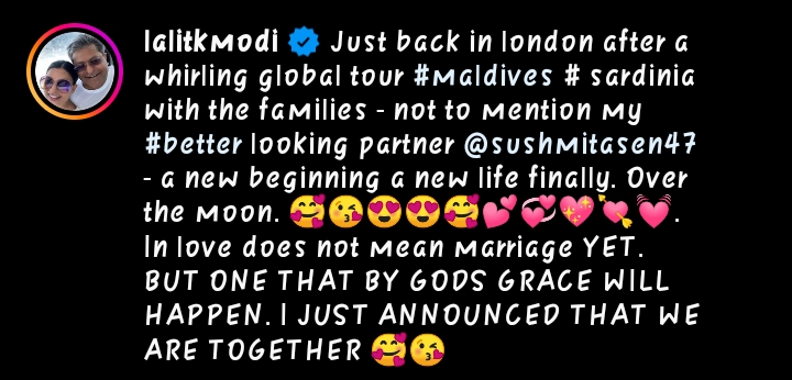 रिलेशनशिप में आए ललित मोदी और सुष्मिता सेन