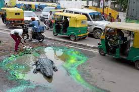 सड़क पर मगरमच्छ लोगों में फैली दहशत