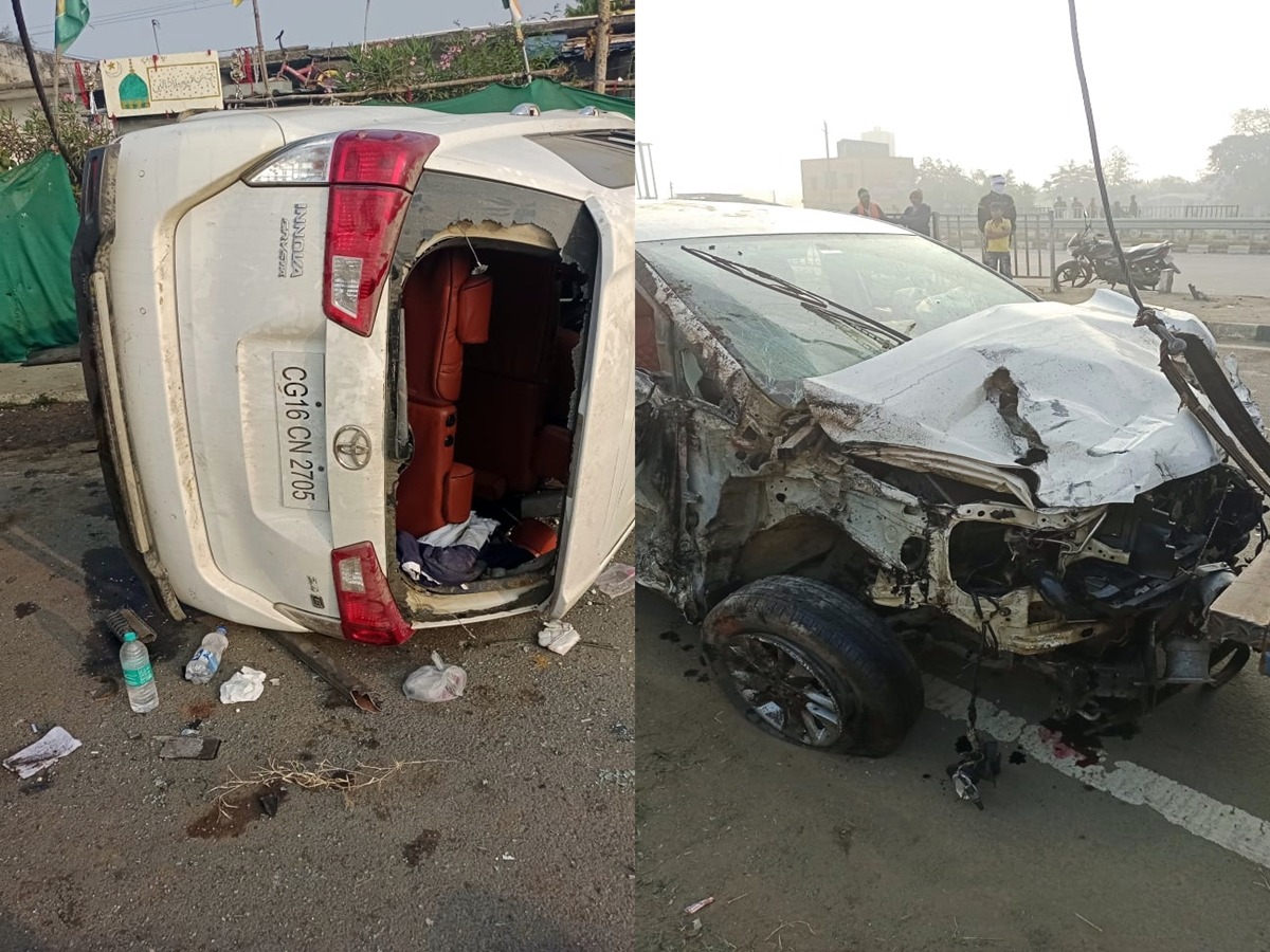 पुलिस की गाड़ी दुर्घटनाग्रस्त