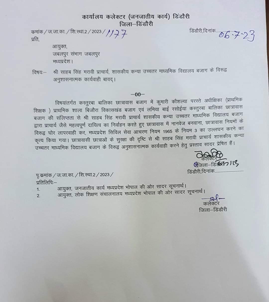 कलेक्टर ने  प्राचार्य  के खिलाफ लिया एक्शन