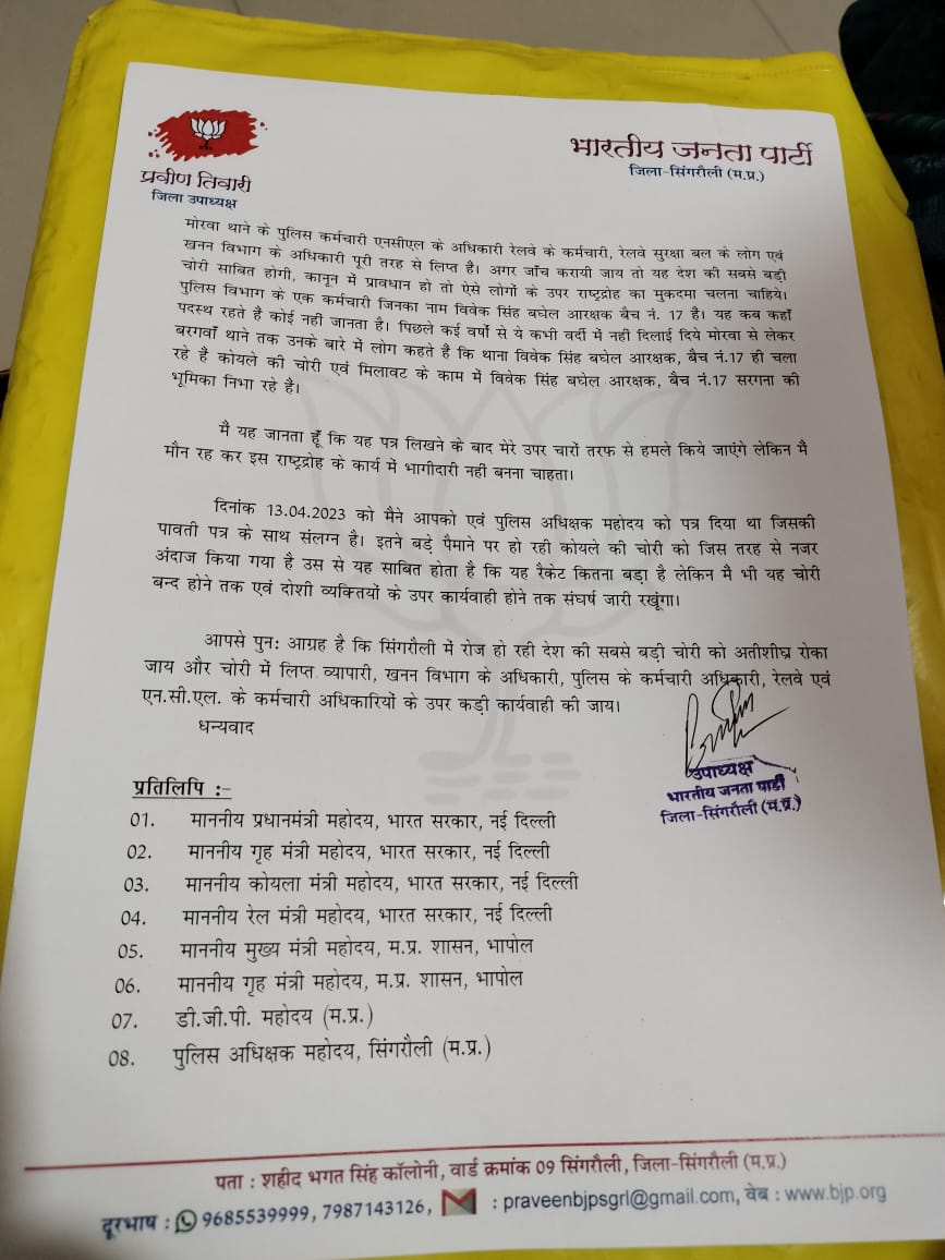 भाजपा नेता ने लगाए अपनी ही पार्टी के नेताओं पर आरोप