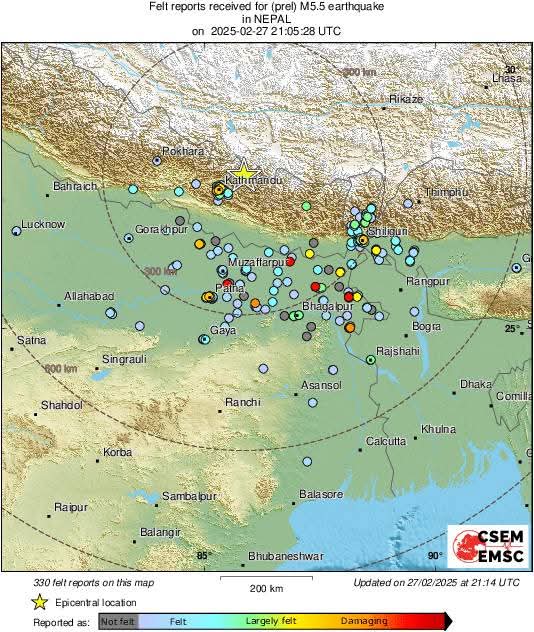 kathmandu,Nepal hit , magnitude earthquake