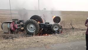 chatarpur, Tractor and thresher ,overturned  