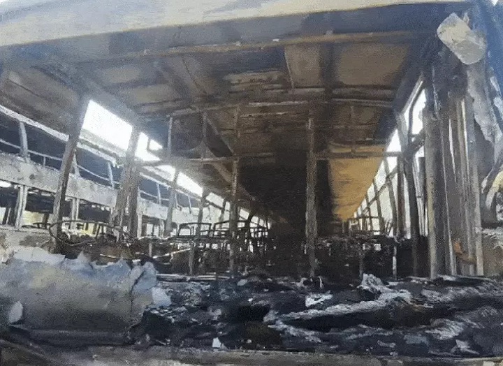 singroli,Two buses parked ,caught fire