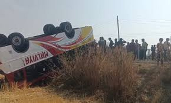sagar,  bus full of baraatis ,overturned 