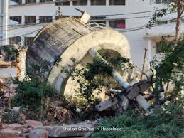 chatarpur,  dilapidated water tank , ground