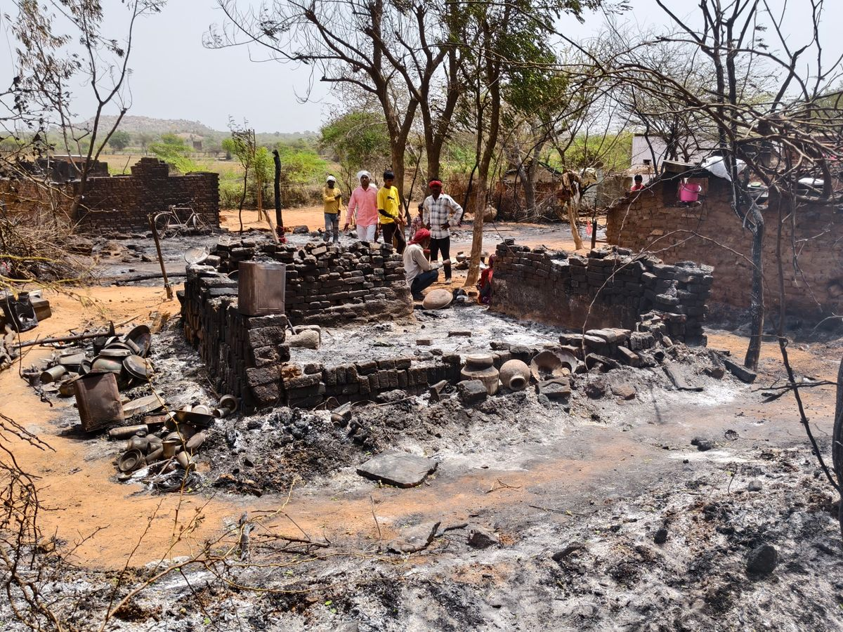 Forest,  fire wreaks , tribal camp, 12 houses burnt to ashes